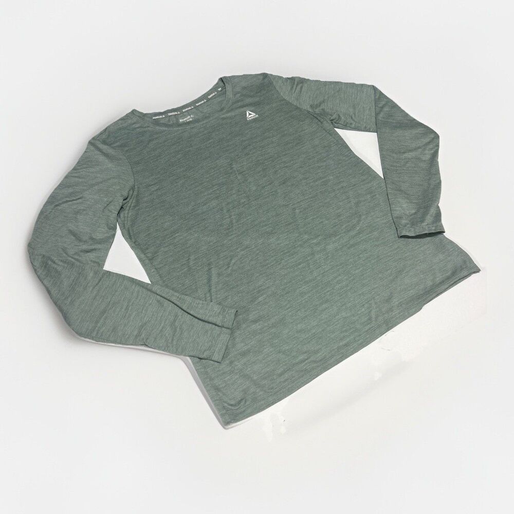 Reebok Men's Heather Sage Green Long Sleeve Active Training Shirt Large